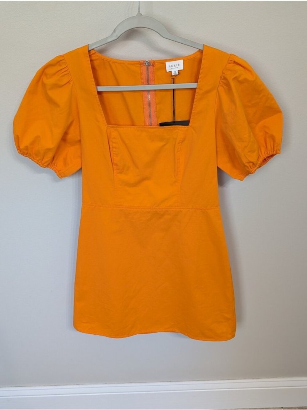 Le Lis Tennessee Orange Puff Sleeve Square Neck Coquette Dress Size M